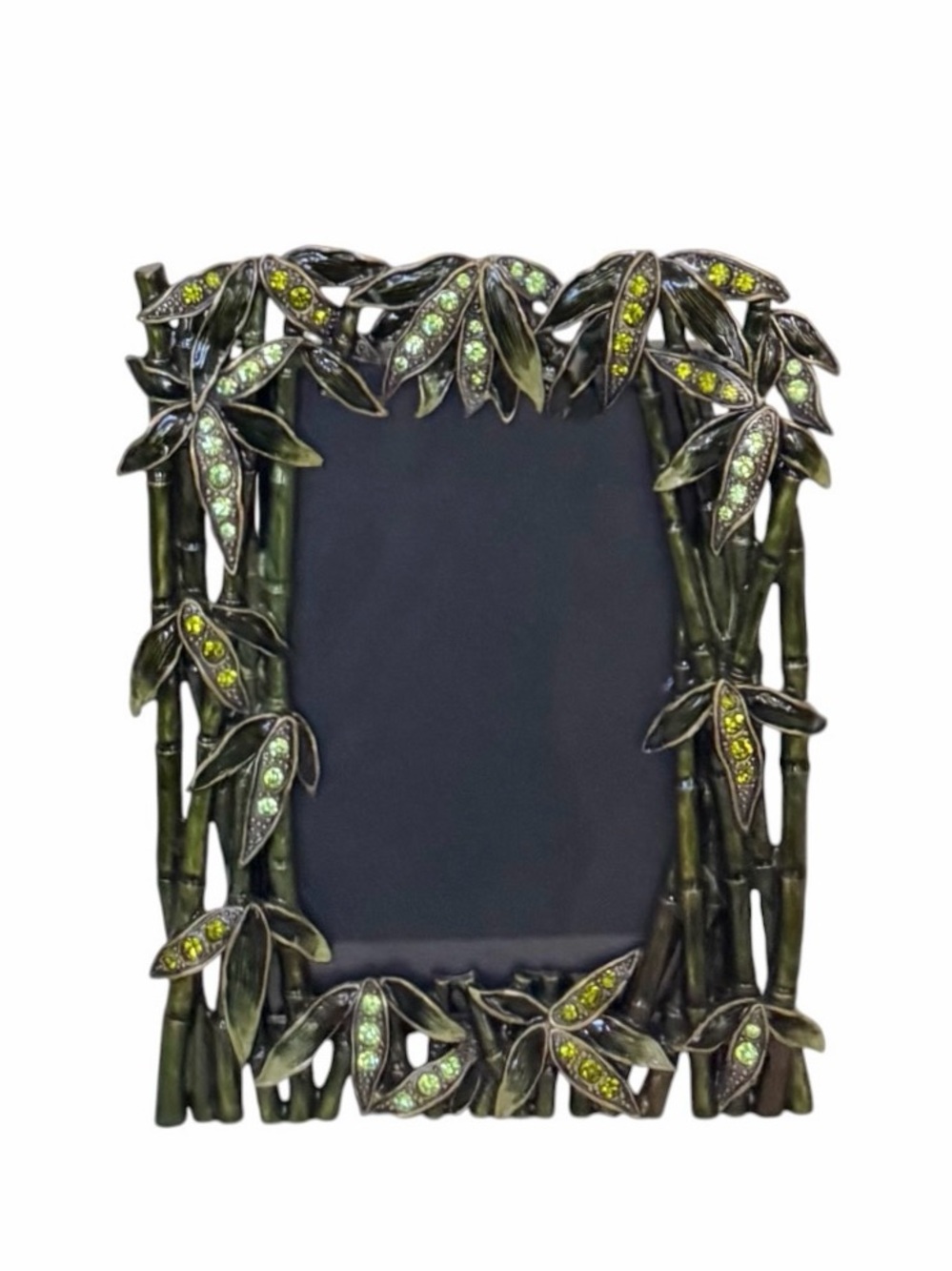Tizo Design Green Enameled Metal Bamboo Stalks Austrian Crystal Picture Frame